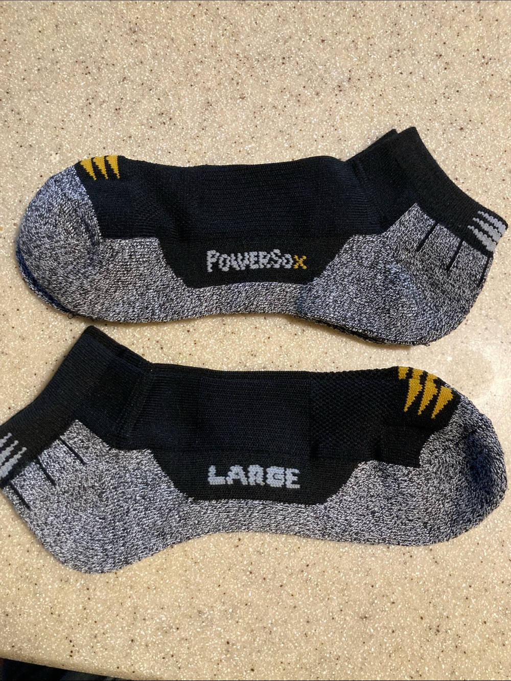 2 pr Black & Gray Low-Cut Athletic Socks with Yellow Accents - Large